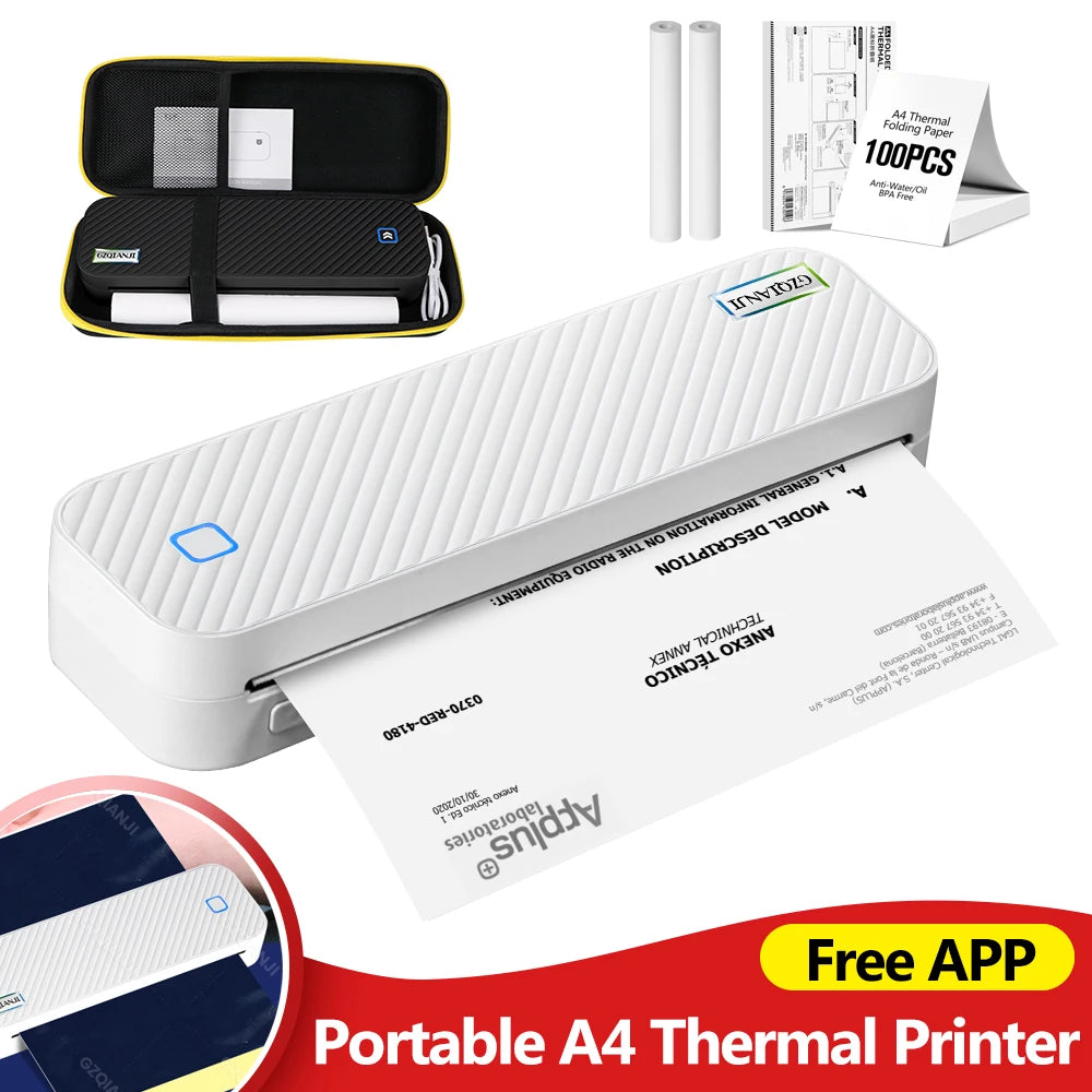 Portable Thermal Printer A4 Text or Photo Bluetooth PDF Document Printing Machine Folded Paper Rolls for Office Work