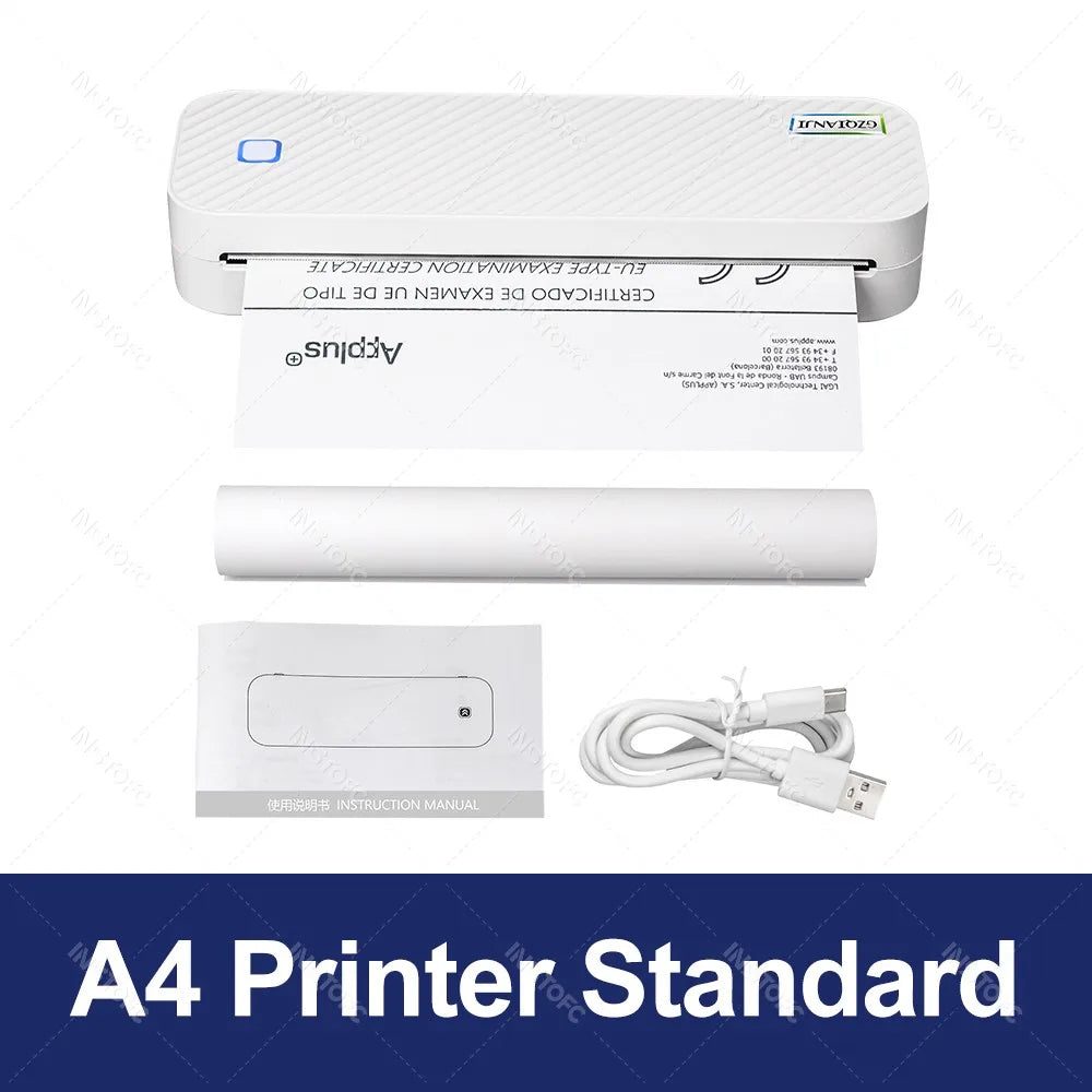 Portable Thermal Printer A4 Text or Photo Bluetooth PDF Document Printing Machine Folded Paper Rolls for Office Work