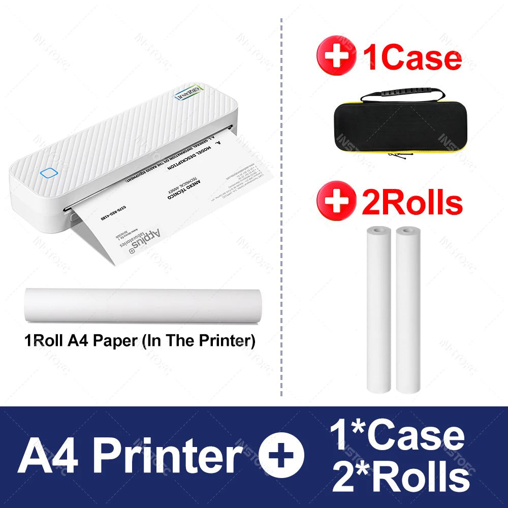 Portable Thermal Printer A4 Text or Photo Bluetooth PDF Document Printing Machine Folded Paper Rolls for Office Work