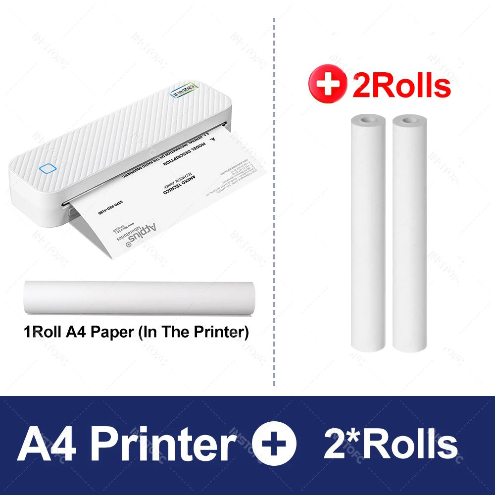 Portable Thermal Printer A4 Text or Photo Bluetooth PDF Document Printing Machine Folded Paper Rolls for Office Work