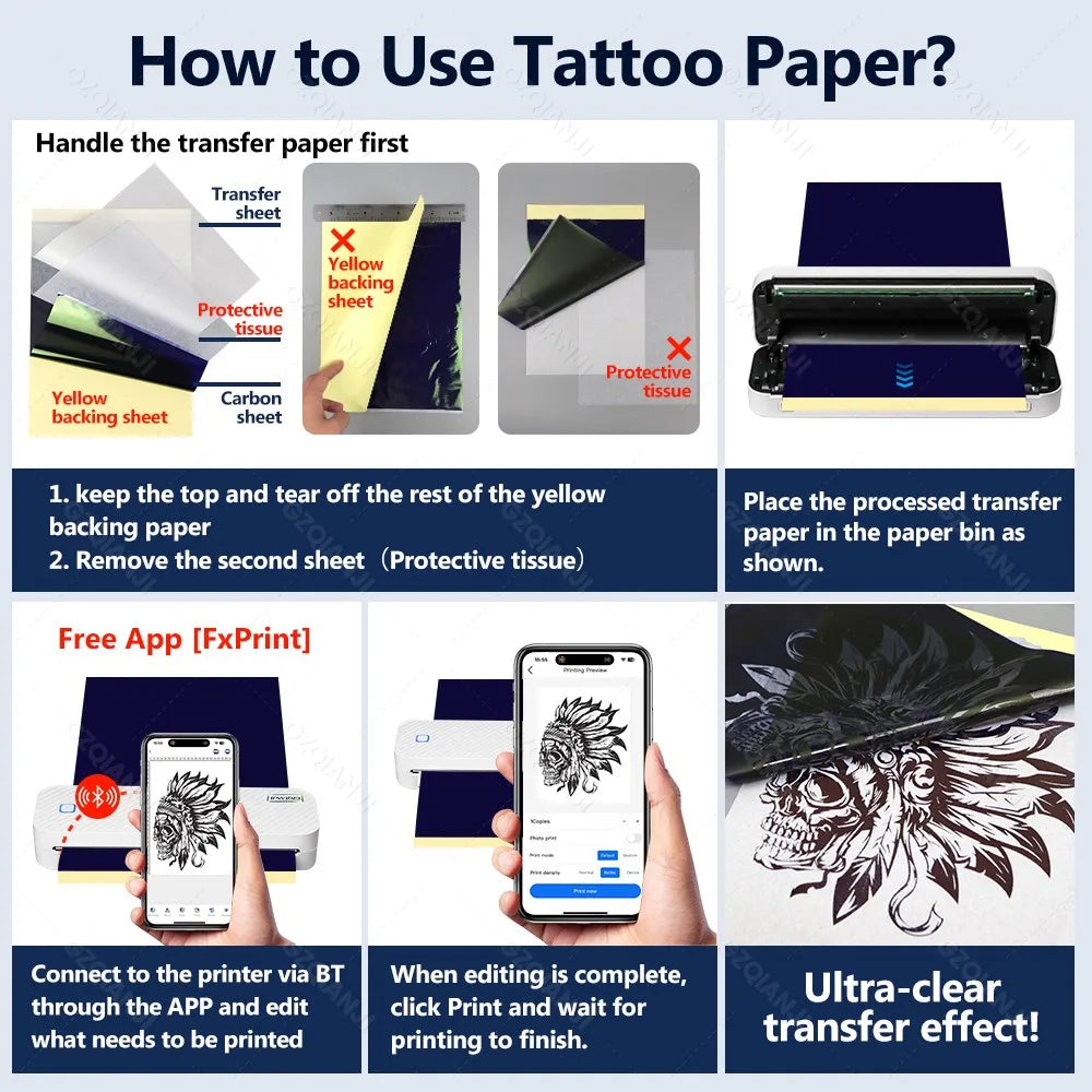 Portable Thermal Printer A4 Text or Photo Bluetooth PDF Document Printing Machine Folded Paper Rolls for Office Work