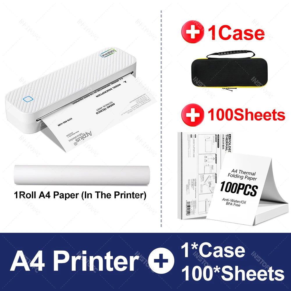 Portable Thermal Printer A4 Text or Photo Bluetooth PDF Document Printing Machine Folded Paper Rolls for Office Work