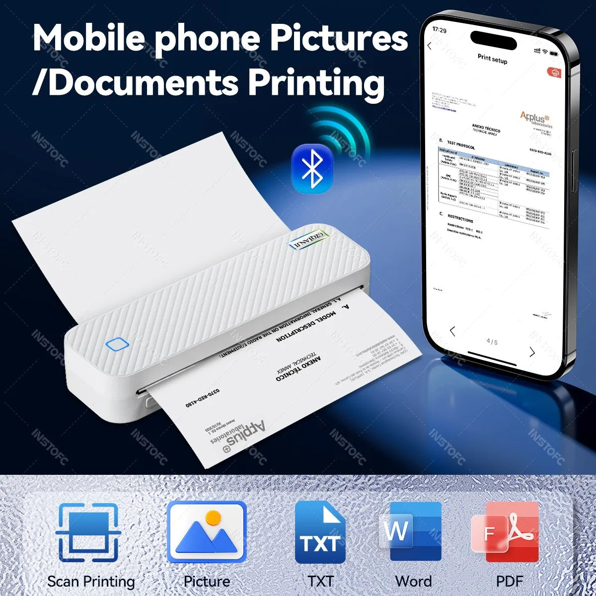 Portable Thermal Printer A4 Text or Photo Bluetooth PDF Document Printing Machine Folded Paper Rolls for Office Work