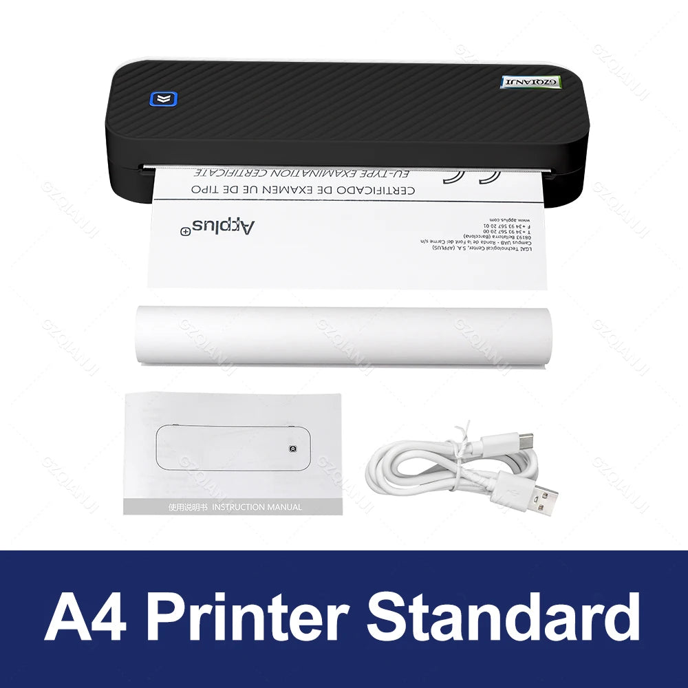 Portable Thermal Printer A4 Text or Photo Bluetooth PDF Document Printing Machine Folded Paper Rolls for Office Work