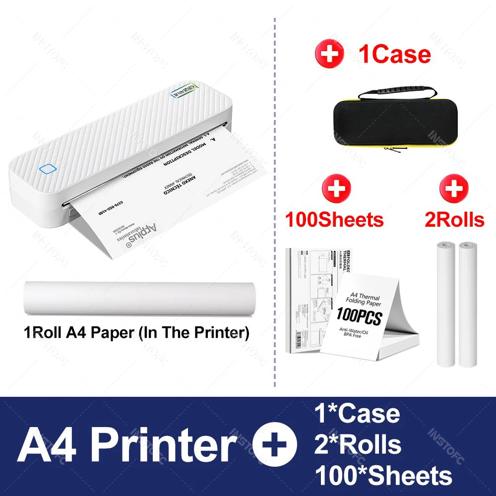 Portable Thermal Printer A4 Text or Photo Bluetooth PDF Document Printing Machine Folded Paper Rolls for Office Work